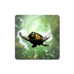 Wonderful Sea Turtle With Bubbles Square Magnet by FantasyWorld7
