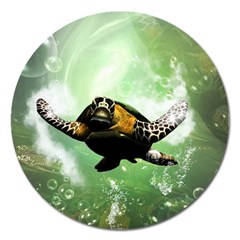 Wonderful Sea Turtle With Bubbles Magnet 5  (round) by FantasyWorld7