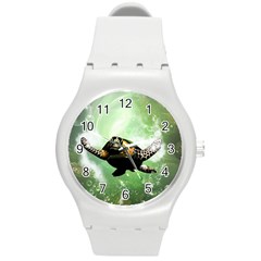 Wonderful Sea Turtle With Bubbles Round Plastic Sport Watch (m) by FantasyWorld7