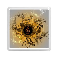 Decorative Clef On A Round Button With Flowers And Bubbles Memory Card Reader (square)  by FantasyWorld7