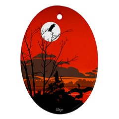 Tropical Birds Orange Sunset Landscape Ornament (oval)  by WaltCurleeArt