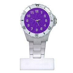 Festive Purple Glitter Texture Plastic Nurses Watch by yoursparklingshop