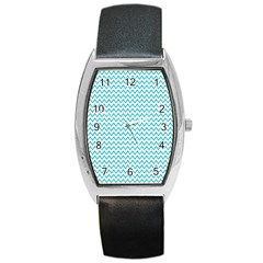 Blue White Chevron Barrel Style Metal Watch by yoursparklingshop