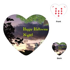 Happy Halloween Night Witch Flying Playing Cards (heart)  by canvasngiftshop