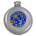 Bright Blue Mod Pop Art  Round Hip Flask (5 oz) Front