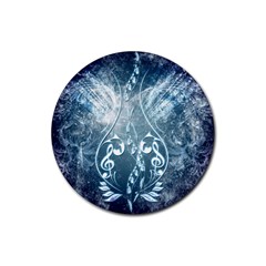 Music, Decorative Clef With Floral Elements In Blue Colors Rubber Coaster (round)  by FantasyWorld7