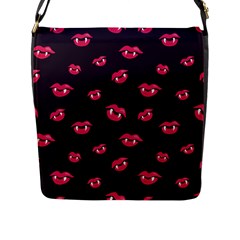 Pattern Of Vampire Mouths And Fangs Flap Messenger Bag (l)  by CreaturesStore