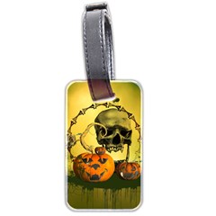 Halloween, Funny Pumpkins And Skull With Spider Luggage Tags (two Sides) by FantasyWorld7