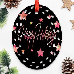 Happy Holidays 3 Ornament (oval Filigree)  by Valentinaart