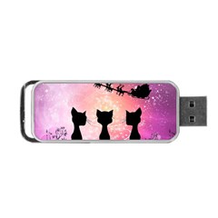 Cats Looking In The Sky At Santa Claus At Night Portable Usb Flash (two Sides) by FantasyWorld7