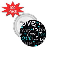 Valentine s Day Pattern - Cyan 1 75  Buttons (100 Pack)  by Valentinaart