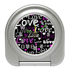 Valentine s Day Pattern - Purple Travel Alarm Clocks by Valentinaart