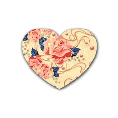 Beautiful Pink Roses Rubber Coaster (heart)  by Brittlevirginclothing