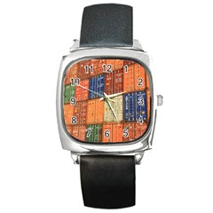 Blue White Orange And Brown Container Van Square Metal Watch by Amaryn4rt