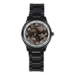 Background For Scrapbooking Or Other Camouflage Patterns Beige And Brown Stainless Steel Round Watch by Nexatart