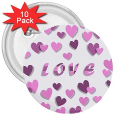 Love Valentine S Day 3d Fabric 3  Buttons (10 Pack)  by Nexatart
