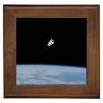 Astronaut Floating Above The Blue Planet Framed Tiles Front