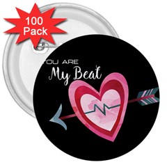 You Are My Beat / Pink And Teal Hearts Pattern (black)  3  Buttons (100 Pack)  by FashionFling