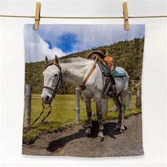 White Horse Tied Up At Cotopaxi National Park Ecuador Face Towel by dflcprints