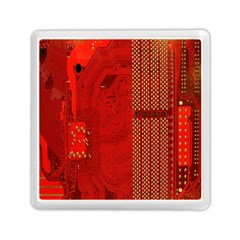 Computer Texture Red Motherboard Circuit Memory Card Reader (square)  by Simbadda