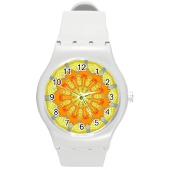 Sunshine Sunny Sun Abstract Yellow Round Plastic Sport Watch (m) by Simbadda