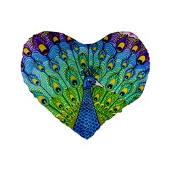 Peacock Bird Animation Standard 16  Premium Flano Heart Shape Cushions by Simbadda