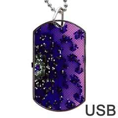 Blue Digital Fractal Dog Tag Usb Flash (one Side) by Amaryn4rt