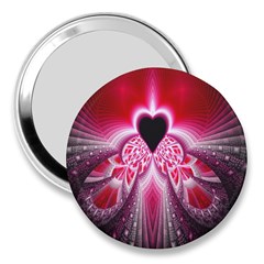 Illuminated Red Hear Red Heart Background With Light Effects 3  Handbag Mirrors by Simbadda