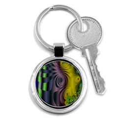 Fractal In Purple Gold And Green Key Chains (round)  by Simbadda