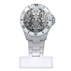 Flower Floral Grey Black Leaf Plastic Nurses Watch by Mariart