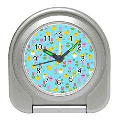 Easter - Chick And Tulips Travel Alarm Clocks by Valentinaart