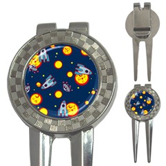 Rocket Ufo Moon Star Space Planet Blue Circle 3-in-1 Golf Divots by Mariart