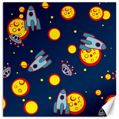 Rocket Ufo Moon Star Space Planet Blue Circle Canvas 12  X 12   by Mariart