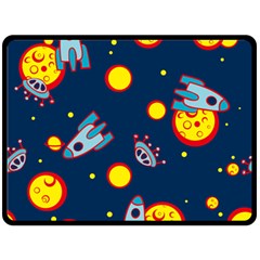 Rocket Ufo Moon Star Space Planet Blue Circle Fleece Blanket (large)  by Mariart