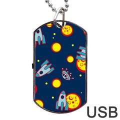 Rocket Ufo Moon Star Space Planet Blue Circle Dog Tag Usb Flash (two Sides) by Mariart