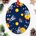 Rocket Ufo Moon Star Space Planet Blue Circle Ornament (Oval Filigree) Front