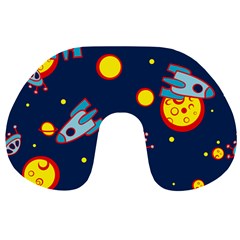Rocket Ufo Moon Star Space Planet Blue Circle Travel Neck Pillows by Mariart