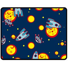 Rocket Ufo Moon Star Space Planet Blue Circle Double Sided Fleece Blanket (medium)  by Mariart
