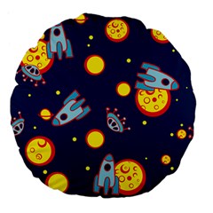 Rocket Ufo Moon Star Space Planet Blue Circle Large 18  Premium Flano Round Cushions by Mariart