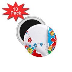 Flower Floral Papper Butterfly Star Sunflower Red Blue Green Leaf 1 75  Magnets (10 Pack)  by Mariart