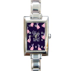 Rabbit Bunny Pink Purple Easter Animals Rectangle Italian Charm Watch