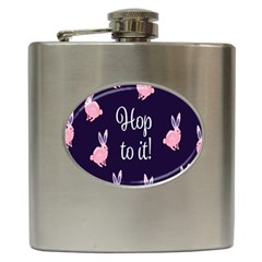 Rabbit Bunny Pink Purple Easter Animals Hip Flask (6 Oz) by Mariart