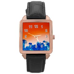 Simulate Weather Fronts Smoke Blue Orange Rose Gold Leather Watch  by Mariart