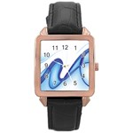 Glittering Abstract Lines Blue Wave Chefron Rose Gold Leather Watch  Front