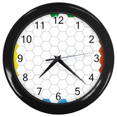 Hex Grid Plaid Green Yellow Blue Orange White Wall Clocks (black) by Mariart