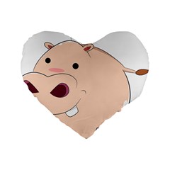 Happy Cartoon Baby Hippo Standard 16  Premium Heart Shape Cushions by Catifornia
