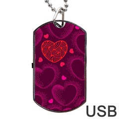 Love Heart Polka Dots Pink Dog Tag Usb Flash (one Side) by Mariart