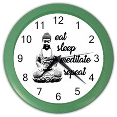 Eat, Sleep, Meditate, Repeat  Color Wall Clocks by Valentinaart