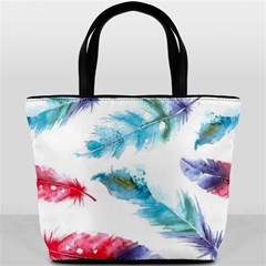 Watercolor Feather Background Bucket Bags by LimeGreenFlamingo