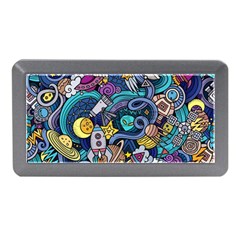 Cartoon Hand Drawn Doodles On The Subject Of Space Style Theme Seamless Pattern Vector Background Memory Card Reader (mini) by BangZart